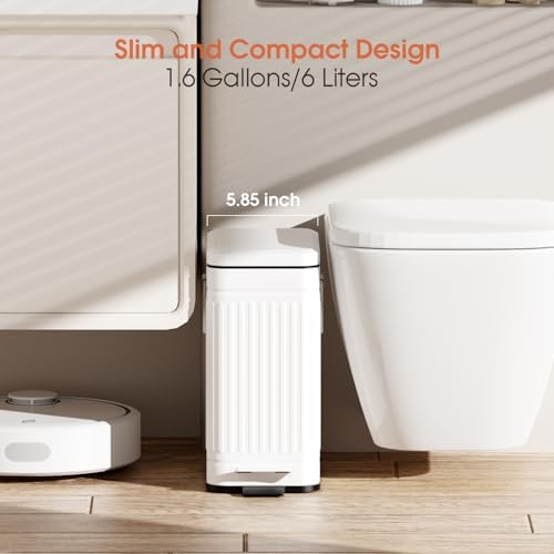 Small Trash Can with Lid, 1.6 Gal Dog Poop Trash Can, White