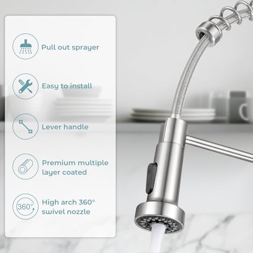 Kitchen Faucet with Pull Down Sprayer, Brushed Nickel