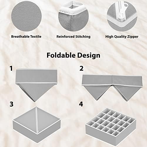 Simple Houseware 4-Pack Drawer Organizer Set for Underwear/Socks/Bra, Gray