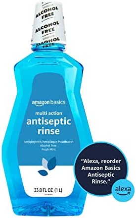 Amazon Basics Multi Action Antiseptic Oral Rinse, Alcohol-Free, Antiplaque, Antigingivitis, Fresh Mint Flavor, 1 Liter (33.8 Fluid Ounces), 1-Pack (Previously Solimo)