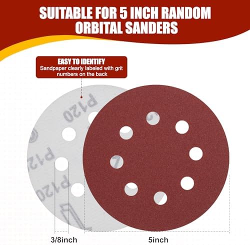 YNZDRWA 70 PCS 5 Inch 8-Hole Sanding Discs, 9 Mixed Grits