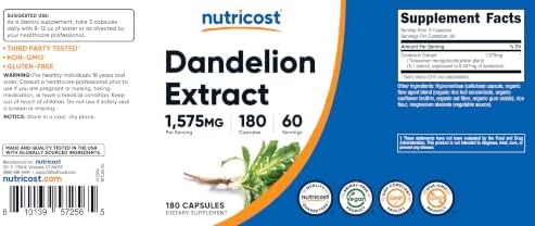 Nutricost Dandelion Extract 180 Capsules for 60 Servings Per Bottle