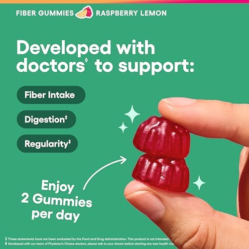 Physician's CHOICE Fiber Gummies for GLP-1 Support - No Sugar Added & Vegan - Raspberry Lemon - Natural Chicory Root Prebiotic Fiber Gummy - Digestive Health & Regularity for Women & Men - 60CT