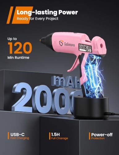 GoGonova Cordless Hot Glue Gun Kit, 2Ah Battery, Includes 25 Glue Sticks