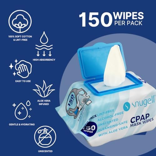 Snugell CPAP Mask Wipes - Travel Size 150 Count (Pack of 1), Unscented