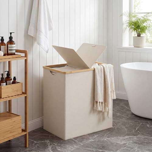 efluky Double Laundry Hamper with Lid and 2 Removable Bags, Beige