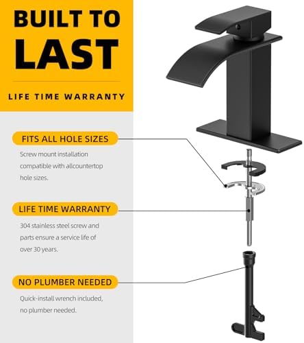 Ryuwanku Waterfall Bathroom Faucet, Matte Black Stainless Steel, 1-Handle
