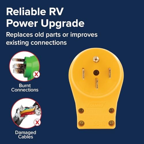 Camco Power Grip 50 Amp RV Power Cord Replacement Plug - Easy to Install