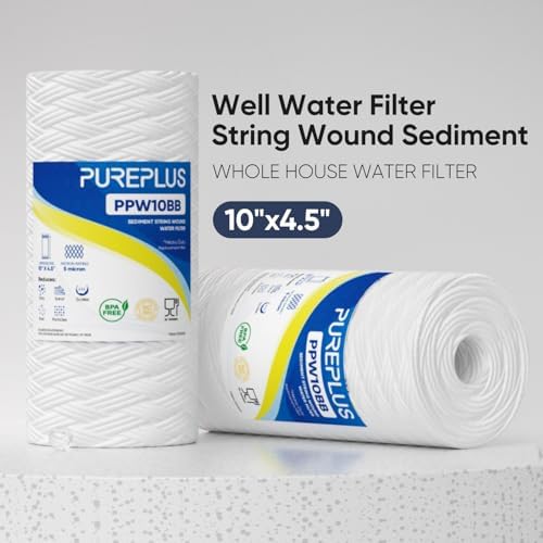 PUREPLUS 5 Micron 10 x 4.5 Whole House Water Filter for Well Water 2 Pack