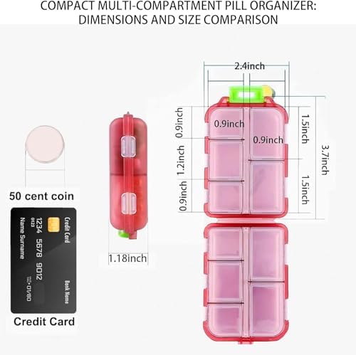 Pill Organizer with 161 Medicine Labels, Daily Travel Pill Case (Pink)