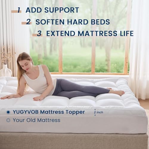 YUGYVOB Queen Mattress Topper Extra Thick, Cooling Plush Mattress Pad