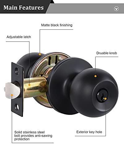 Lanwandeng Matte Black Door Knobs with Lock and Keys, Interior/Exterior Door Knob for Bedroom or Bathroom, Entry Door Lock