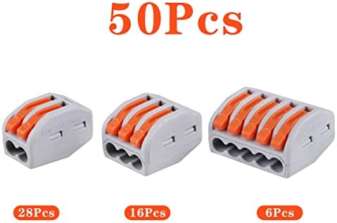 50 PCS Lever Wire Electrical Connectors Nuts Assortment Kit with 28-12 AWG, Multiple Stud2/3/5 Conductor Combination Compact, Electrical Insulated Terminals, Quick Disconnect Splicing