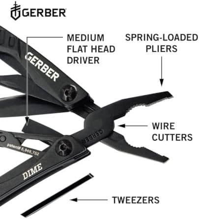 Gerber Dime 12-in-1 Mini Multitool Pliers, Pocket Knife,Bottle Opener,Black