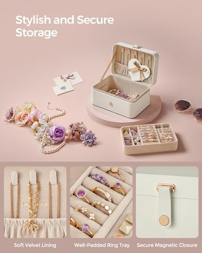 SONGMICS Travel Jewelry Organizer, 2-Layer Portable Jewelry Box Case