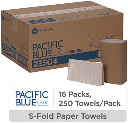 Pacific Blue Basic S-Fold Recycled Paper Towels by GP PRO (Georgia-Pacific), Brown, 23504, 250 Towels Per Pack, 16 Packs Per Case (4000 Total), 9.20" x 10.20