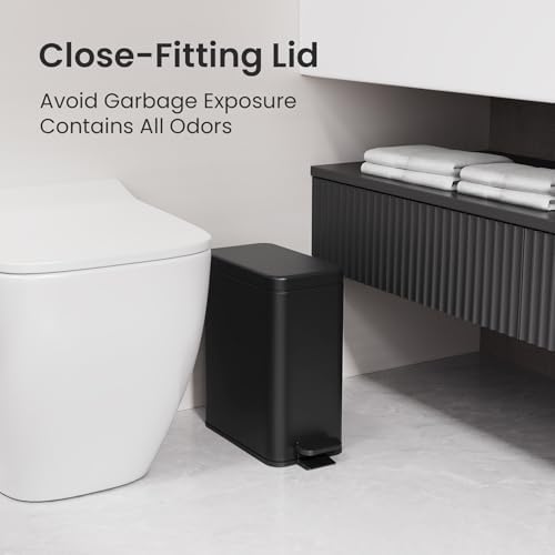 Cesun 2.6 Gallons Small Bathroom Trash Can with Lid Soft Close, Black