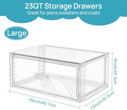 Vtopmart 2 Pack Large Clear Stackable Storage Drawers for Closet, 23QT