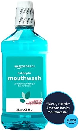 Amazon Basics Antiseptic Mouthwash, Blue Mint, Fights Bad Breath, Plaque and Gingivitis, 1 Liter, 33.8 Fl Oz, 1-Pack (Previously Solimo)