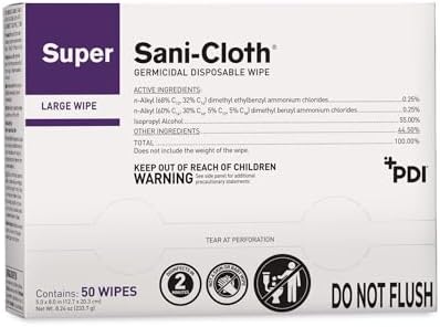 PDI Super Sani-Cloth Germicidal Disposable Wipe, Large, Individual, 5" x 8"