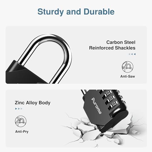 Puroma 2 Pack Combination Lock Locker 4 Digits Combo Padlock Gym Black