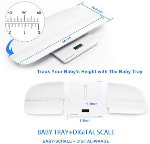 MomMed Baby Scale, Multi-Function Toddler Scale, Baby Scale Digital, Pet Scale, Infant Scale with Hold Function, Blue Backlight, Weight and Height Track