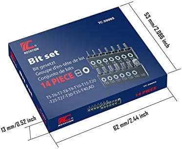 ROTATION 14-Piece Tamper Resistant Star Bits, Chrome Vanadium Steel, T5 - T40 Impact Grade Security Torx Bit Set, 1/4-inch Hex Shank