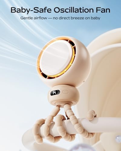 Stroller Fan, Portable Baby Fan with 60° Auto Oscillation, Brown