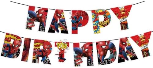 Spider Happy Birthday Banner, Party Decoration With 6 Vortex Decorative Pendants