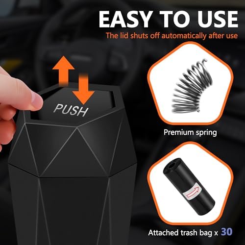 Car Trash Can with Lid, Leakproof, 30 Trash Bags, Black, 2 Pack