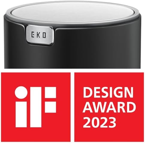EKO Fandy 0.4 Gal/1.5L Mini Tabletop Trash Bin with Swing-Lid, Desktop Trash Can for Bathroom Countertop, Vanity, Coffee or Office, Small Garbage Bin (Black)