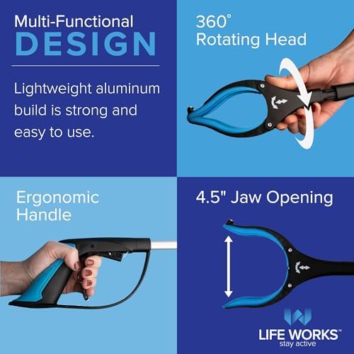 LIFE WORKS Reacher Grabber Tool, Senior Pickup, Long Trash Picker Upper