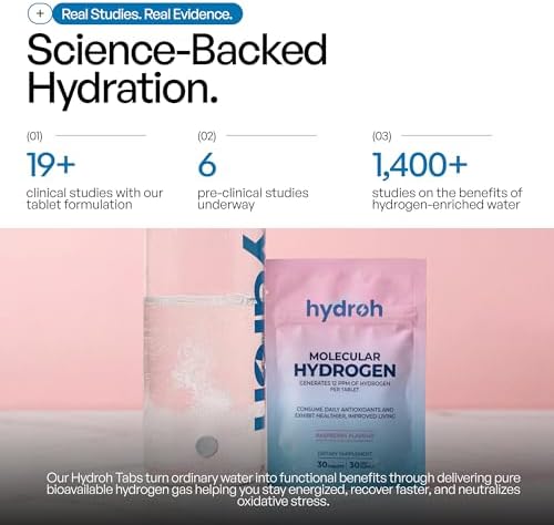 Hydrogen Water Tablets, Molecular Hydrogen Tablets for Drinking Water, Antioxidant-Rich, Supports Brain Energy & Health - Quick-Dissolving - Raspberry H2 Tabs - (30-Day Supply) (Raspberry)