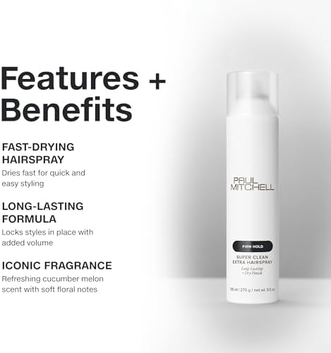 Paul Mitchell Super Clean Extra Hairspray, Long-Lasting, Firm Hold + Dry Finish, For All Hair Types