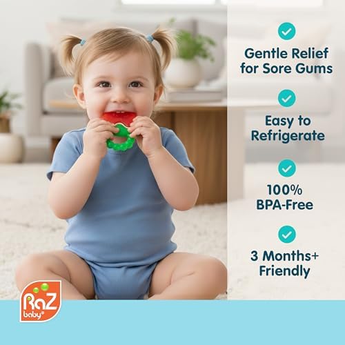 RaZbaby Fruit Koolers 3-Pack Koolers Water-Filled Teethers – Fun Fruit-Inspired Cooling Relief for 3M+ | Safe, BPA-Free Teether that Soothes Tender Gums