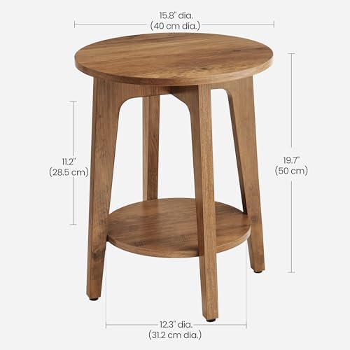 VASAGLE Round Side Table with Lower Shelf, End Table for Small Spaces