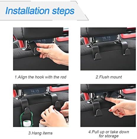 4 Pack Curved Headrest Hooks for Vehicle Seats, Black Style 2
