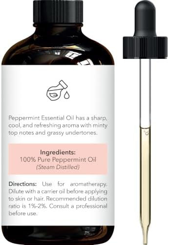 Brooklyn Botany Peppermint Essential Oil - Huge 4 Fl Oz - 100% Pure and Natural - Premium Grade with Dropper - for Aromatherapy and Diffuser