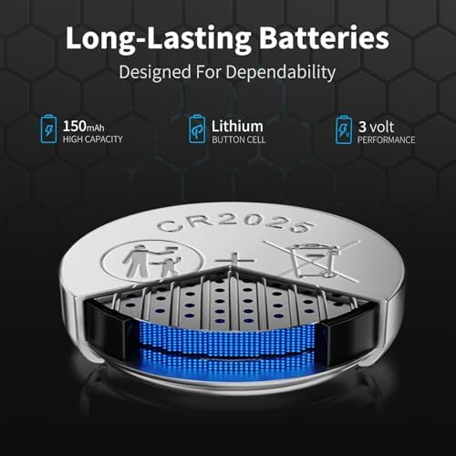NICEBATT Cr2025 3V Lithium Battery, High Capacity 2025 Batteries for Key fobs, Remote Controls (12, 150, Microamps)