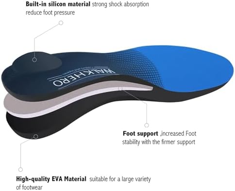 WalkHero Arch Support Inserts for Women Men, Plantar Fasciitis Relief