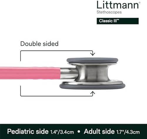 3M Littmann Classic III Monitoring Stethoscope, 5633, More Than 2X as Loud, Weighs Less, Stainless Steel Chestpiece, 27" Pearl Pink Tube