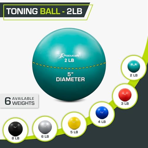 ProsourceFit Weighted Toning Exercise Balls for Pilates, Yoga, Strength Training and Physical Therapy, 2 lb to 8 lb, Color Coded