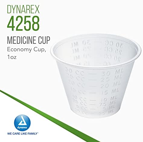 Dynarex 4258 Medicine Cup, 1 oz., Easy-to-Read CC and ML Graduation, Pack of 100