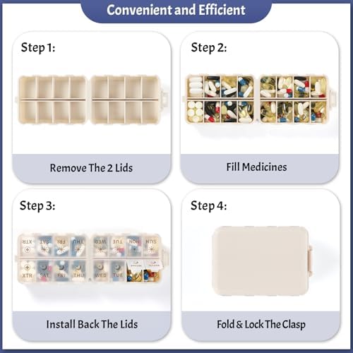 Compact & Foldable Weekly Pill Organizer 2 Time a Day, 7-Day AM PM Pill Box