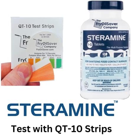 2 Bottles Steramine Sanitizer Tablets, 300 Count + 15x QT-10 Test Strips