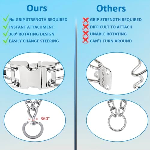 Prong Collar for Dogs, Dog Training Collar for Small Medium Large Dogs | Dog Pinch Collar, Adjustable Size, No Pull, Quick Release Buckle, Hook 360° Swivel, High Quality, Extra Link and Rubber Cap
