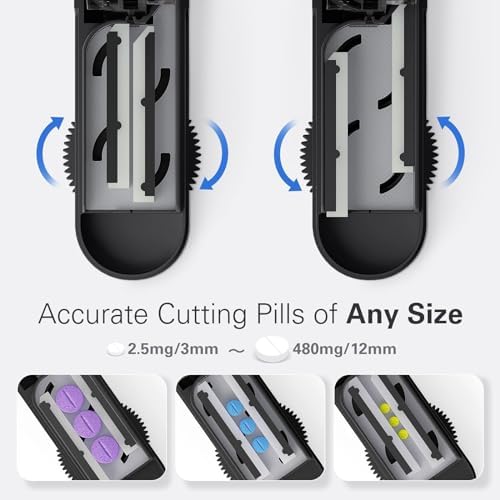 ONE PIX Pill Cutter Splitter for Small and Tiny Pills, Multiple Pill Splitter with Centering Device & Hidden Blade, Adjustable Tablet Cutter for Large Pills, Seniors, Pets, Grey