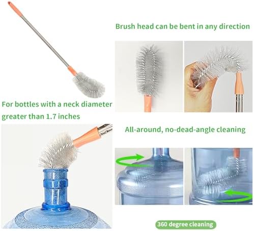 2-Pack Bucket Brush, Bottle Brush for Cleaning Extra Long Bottles, Gallon Jug Cleaner, Water Bottle Cleaner.