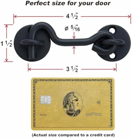 Raswik 4" Privacy Hook and Eye Gate Door Latch, Easy Barn Door Lock, Black