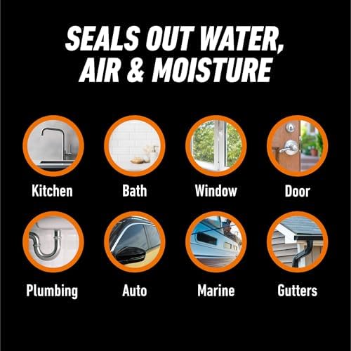 Gorilla 100% Silicone Waterproof Caulk, Clear, 10 oz Cartridge